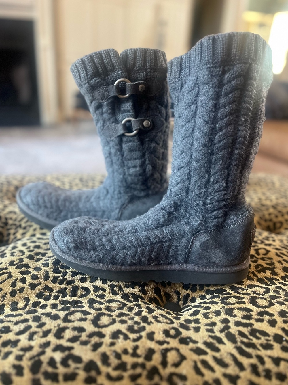 UGG Gray Tularosa Route Cable Knit Boot, Size 10